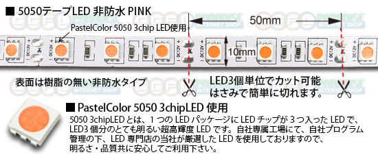 5050テープLED 60LED/1m ピンク　非防水